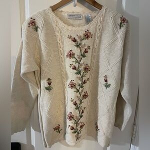 Vintage Carolyn Taylor Cream Floral Embroidered Sweater
